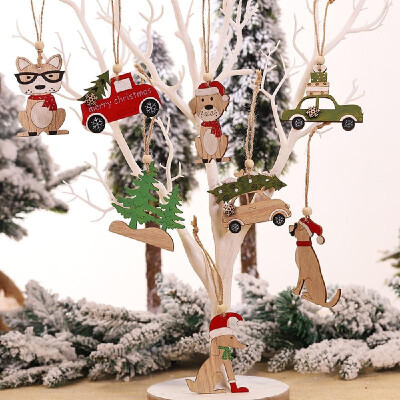 

Christmas Wooden Doll Pendant Christmas Tree Puppy Car 2 Color 8 Patterns Wood-carving Widget House Decoration Christmas Gifts