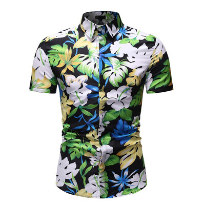 

Tailored Mens Summer New Style Hawaiian Printed Short-Sleeved Shirt Fashion Blouse Top