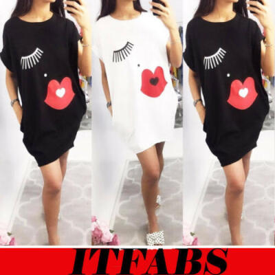 

Sexy Womens Oversized Long T-shirt Ladies Casual Party Mini Dress Blouse Tops