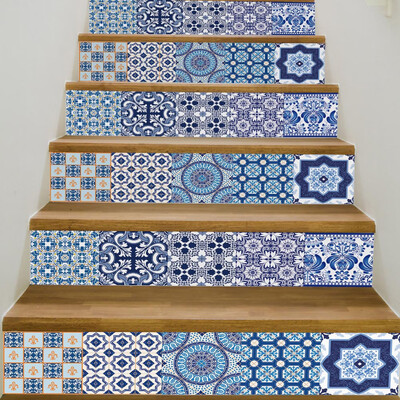 

〖Follure〗Mediterranean Style DIY Removable Stair Sticker Home Decor Ceramic Tiles Pattern