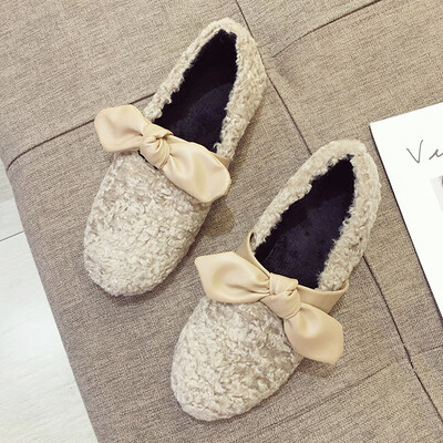 

Bow Mao Mao shoes women Korean version of autumn&winter net red round head flat bread shoes students plus velvet shoes