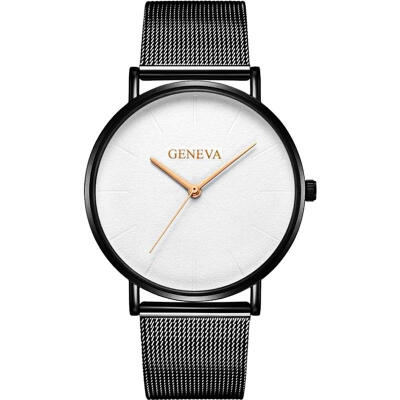 

GENEVA mesh band mens watch new design minimalist male clock stainless steel quartz wristwatch luxury business black watches