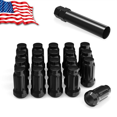 

20 Black 6 Spline Tuner 12"-20 Lug Nuts wKey for Jeep Wrangler Ford Mustang