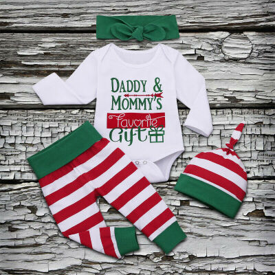 

Newborn Baby Boy Girl First Christmas Clothes Romper Pants Xmas Outfits 4PCS