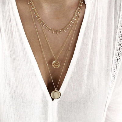 

HuaTang Star Moon Pendant Necklace Boho Geometric Crystal Layered Necklaces for Women Girl Waterdrop Opal Collar Choker Jewelry