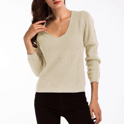 

〖Follure〗Womens Autumn Winter Sweater Thick Needle Long Sleeve V-Neck Pullover Sweater