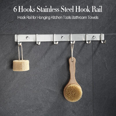 

Hook Rail Hook Rack 6 Hooks Stainless Steel Home Hook Towel Hook for Hanging Kitchen Tools Bathroom Towels