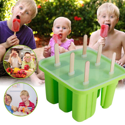 

6 Cell DIY Frozen Ice Lolly Cream Silicone Mold Maker Tray Summer Kitchen Tool