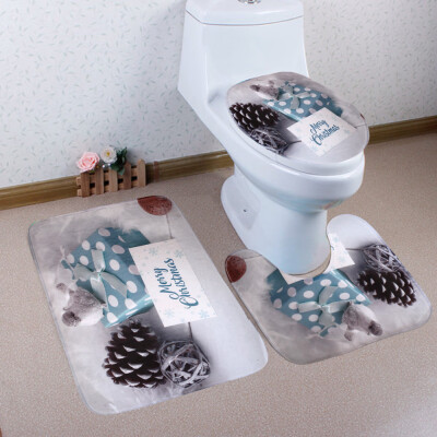 

〖Follure〗3PCS Christmas Bathroom Non-Slip Pedestal Rug Lid Toilet Cover Bath Mat Set