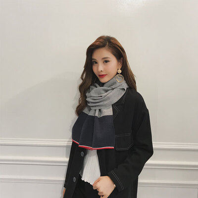

Korean version of the female pressure wrinkle thickening dual-use scarf knitted wool couple models long spell color collar autumn&winter new