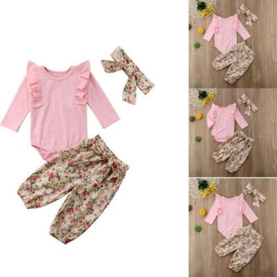 

Newborn Infant Baby Girls Clothes Tops Romper Bodysuit Floral Pants Outfits Set
