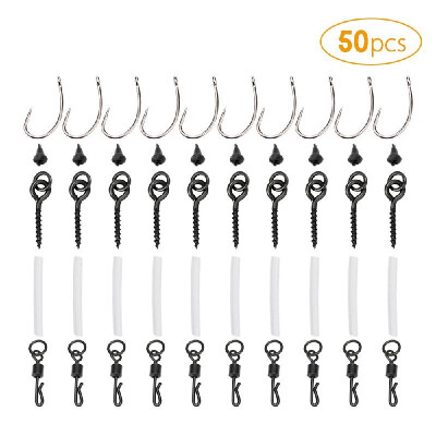 

50pcs Carp Fishing Tackle Fishing Accessories Hook Quick Change Ring Swivels Anti Tangle Sleeves Nuts Blocks