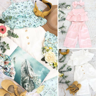 

USA Kids Baby Girls Clothes Summer T Shirt Tops Flared Pants Trousers Outfits