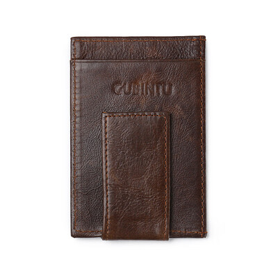 

GUBINTU 113 Vintage Money Clip Credit Card Holder Cowhide Mini Wallet