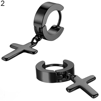 

Mens Womens Stainless Steel Cross Drop Dangle Huggie Hinged Hoop Earrings