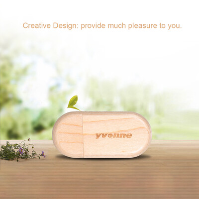 

yvonne Wooden USB Flash Drive Oval Pen Drive 64G Memory Stick Pendrives Gift