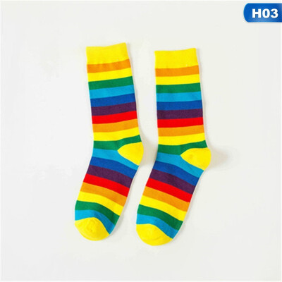 

Fashion Women Cotton Socks Rainbow Stripe Long tube socks