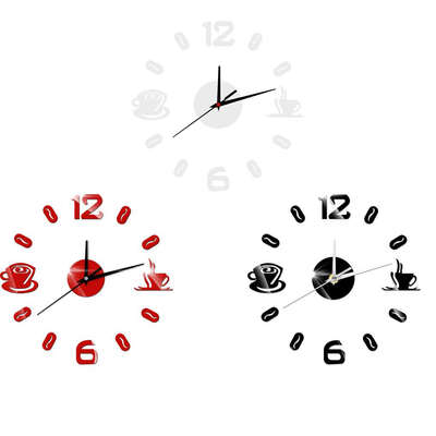 

Diy 3D Acrylic Coffee Cup Mirrored Clock Sticker Wall Mirror Decals Removable Home Decoration Wallpaper