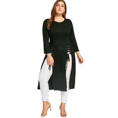 

Lace-up Plus Size Long Sleeve Maxi Dress