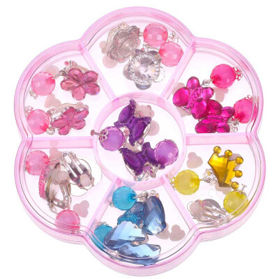 

Crystal Clip on Earrings Girls Princess Jewelry Earring&Earrings Pads in Pink Box