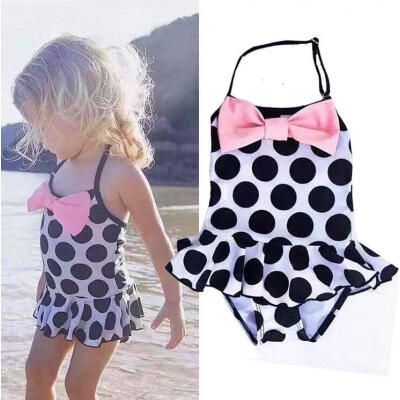 

1-7 Years Kids Baby Girls Bow Dot Bikini Beachwear Tankini Bathing Suit Swimwear Swimsuit