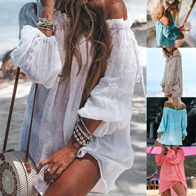 

Roseonmyhand Women Bikini Cover Up Swimwear Summer Beach Wear Off Shoulder Blouse Dress