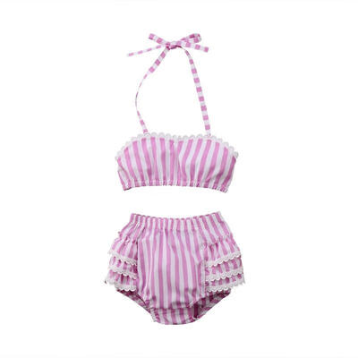 

Princess Baby Girls Striped TopsLace Briefs Shorts 2pcs Outfits Set Clothes