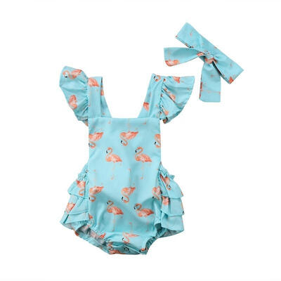 

Newborn Infant Baby Girl Ruffle Romper Jumpsuit Bodysuit Headband Outfit Clothes Sunsuit