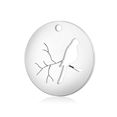 

304 Stainless Steel Pendants Flat Round with Bird Stainless Steel Color 20x11mm Hole 15mm