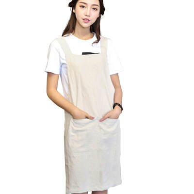

Fashion Cotton Linen Cross Back Pocket Kitchen Protective Apron Cafe Smock