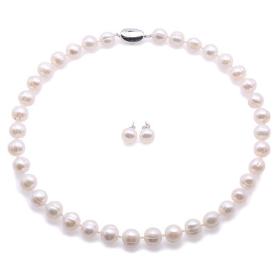 

YIAILI 10-11mm A freshwater pearl necklace earrings 8092
