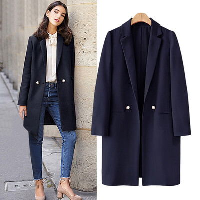 

Toponeto Women Work Solid Vintage Winter Office Long Sleeve Button Jacket Coat