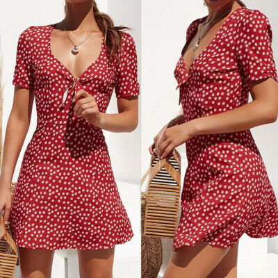 

Women Summer Casual Short Sleeve Evening Party Beach Dress Short Mini Dress