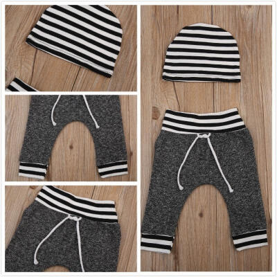 

2018 hot newest 2PCS Newborn Baby Sets Cotton Striped Hats Pants Outfits Romper Clothes Pants Hat