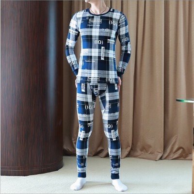 

Mens printed plush&thickened non downed warm underwear suit