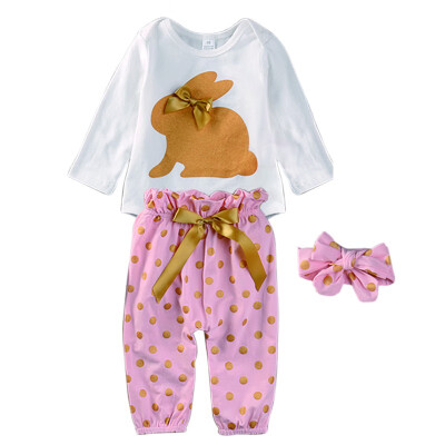 

Baby Suit Summer Short Sleeve Newborn Baby Girls Clothes Rabbit T shirt Short Golden Dot Bottoms Outfit Kids Clothing Set