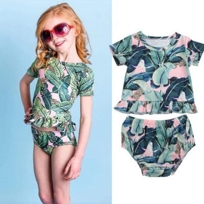 

Baby Girl Summer Green Leaf Obedient Short-Sleeved Shirt Shorts set