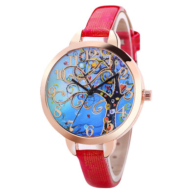 

FanTeeDa Casual Women Watches Colorful Tree Leather Analog Quartz Wristwatches Fashion Clock ladies Watch Montre Femme 533