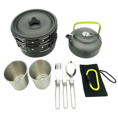 

2-3 Person Outdoor Camping Picnic Tableware Spoon Fork Knife Kettle Cup Kit