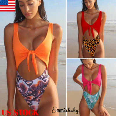 

Sexy Women One-piece Monokini Bikini Padded Swimsuit V Thong Bathing Swimwear US