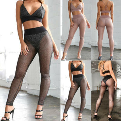 

Women Mesh Skinny Long Pants High Waist Slim Stretch Elastic Trousers Leggings