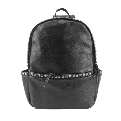 

Fashion Women Backpack Soft Washing PU Leather Rivet Zipped Pocket School Rucksack Travel Bag BlackWhiteSilver