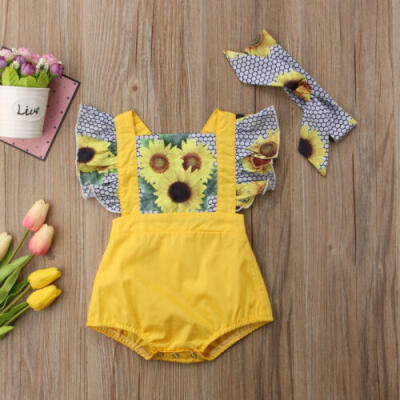 

2019 Newborn Baby Girls Sunflower Romper Jumpsuit Bodysuit Sunsuit Outfits Set