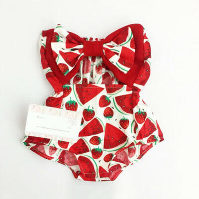 

Newborn Baby Girls Watermelon Bowknot Romper Bodysuit Jumpsuit Outfits Sunsuit