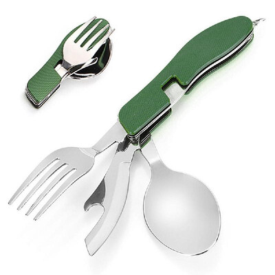 

4 in 1 Multifunctional Camping Utensils Set Stainless Steel Camping Cutlery Flatware Tableware Kit