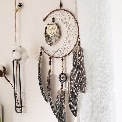 

Siaonvr 1x Dream Catcher With Feathers Wooden Owl Wall Hanging Decoration Ornament Gift