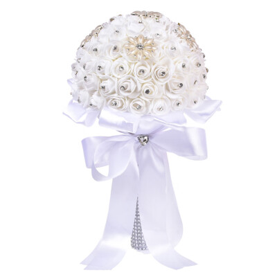 

Toponeto Crystal Roses Bridesmaid Wedding Bouquet Bridal Artificial Silk Flowers Decor