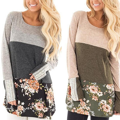 

Women Ladies Long Sleeve Blouse T Shirt printed Sweatshirt Jumper Pullover lace