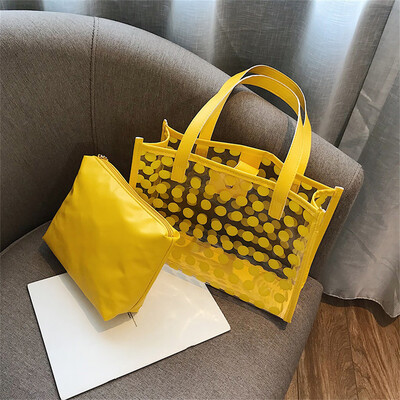 

Tailored Women Transparent Jelly Bag Tote Bag Summer Wave Point Shoulder Bag Set 2pcs