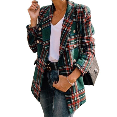 

New 2019 Women Fashion Plaid Printing Lapel Long sleeve Medium&long section Cardigan Coat